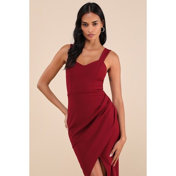 Lulus Dresses & Skirts - Lulus Always Beautiful Burgundy Sleeveless Tulip Midi Dress Red - Size L